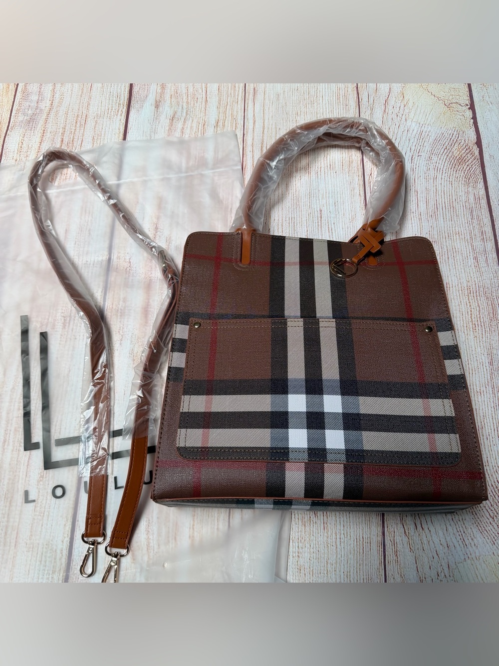 NWT Brown Plaid Handbag Adjustable Strap